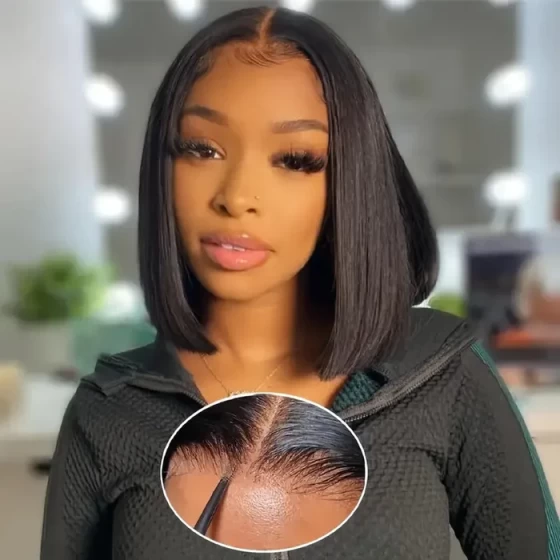 Glueless Bob 5X5 Lace Wigs Pre Plucked Straight Closure Virgin Human Hair